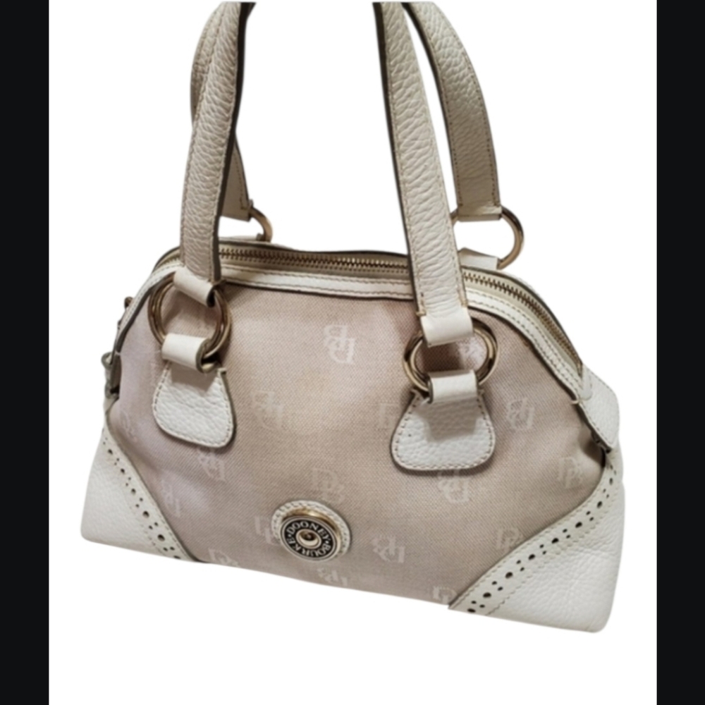 Dooney & Bourke Beige Logo Shoulder Bag with Gold-Tone Accent